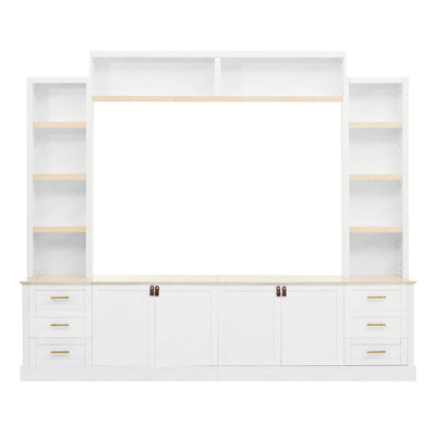 102.3"W Farmhouse 4-Piece Entertainment Center Wall Unit With Adjustable Shelves, TV Stand With Bookshelves For Tvs Up To 75", Media Console With 6 Drawers For Living Room, White(OLD SKU:N721S000051K)
