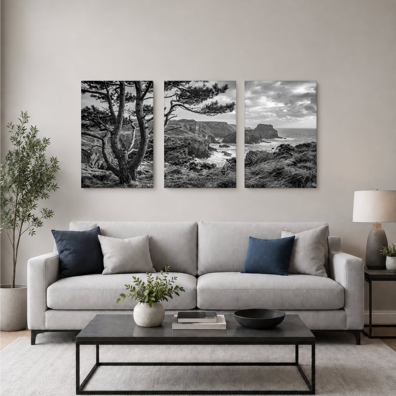 Ensemble de 3 toiles noires et blanches, H 18 po x l 12 po x 3 pièces