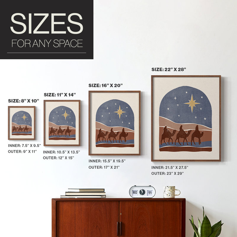 Boho Nativité II, reproduction encadrée - bois massif, Cadre photo brun simple, H 28 po x l 22 po