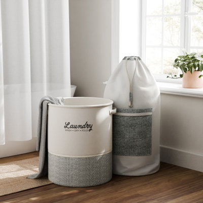 Heavy Duty Canvas Laundry Bag and EVA Laundry Basket, Set of 2, by RGI Home