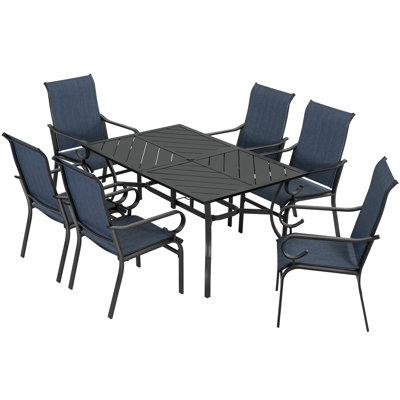 7-piece Patio Dining Set With Umbrella Hole, Breathable Textilene Fabric