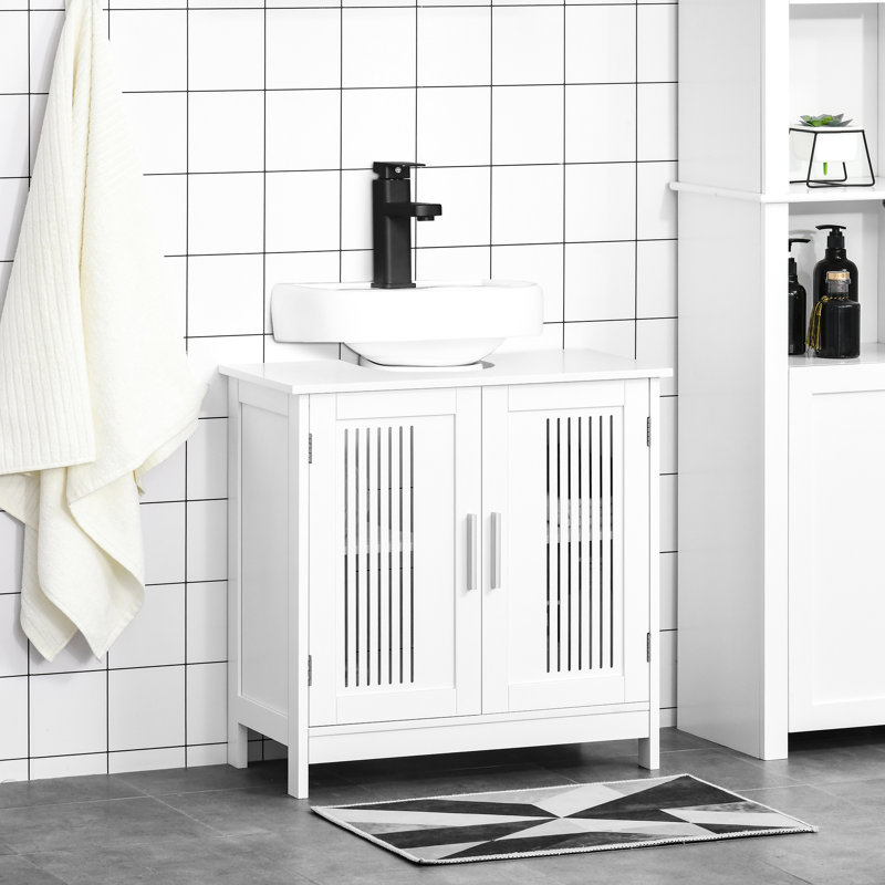 Space Saving Bathroom Cabinet - Under Sink 2 Doors White Storage