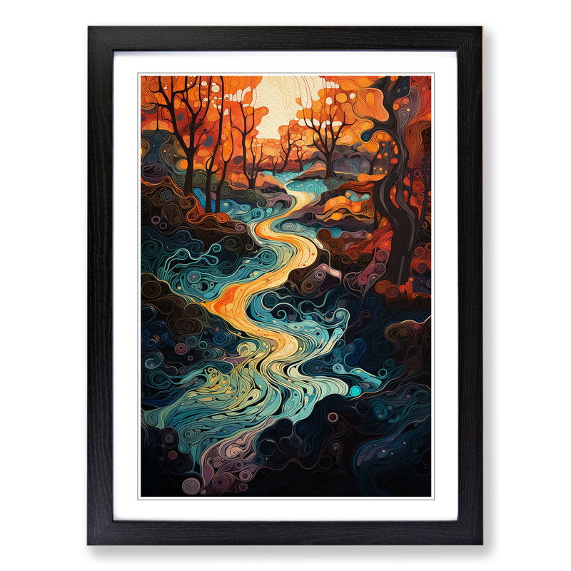 River Orphism No.2 - Single Picture Frame Print on Wood, Black, 46cm H x 34cm W x 2cm D