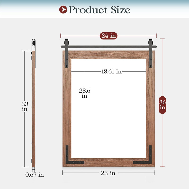 Brown Solid Wood Rectangular Farmhouse Mirror with Metal Accents