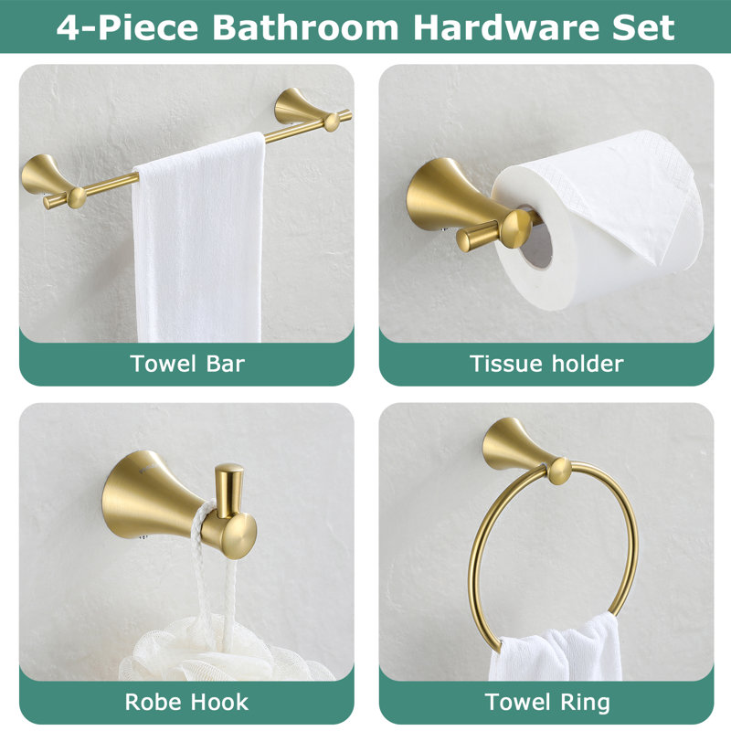 4 - Piece Bathroom Hardware Set, Brushed Gold