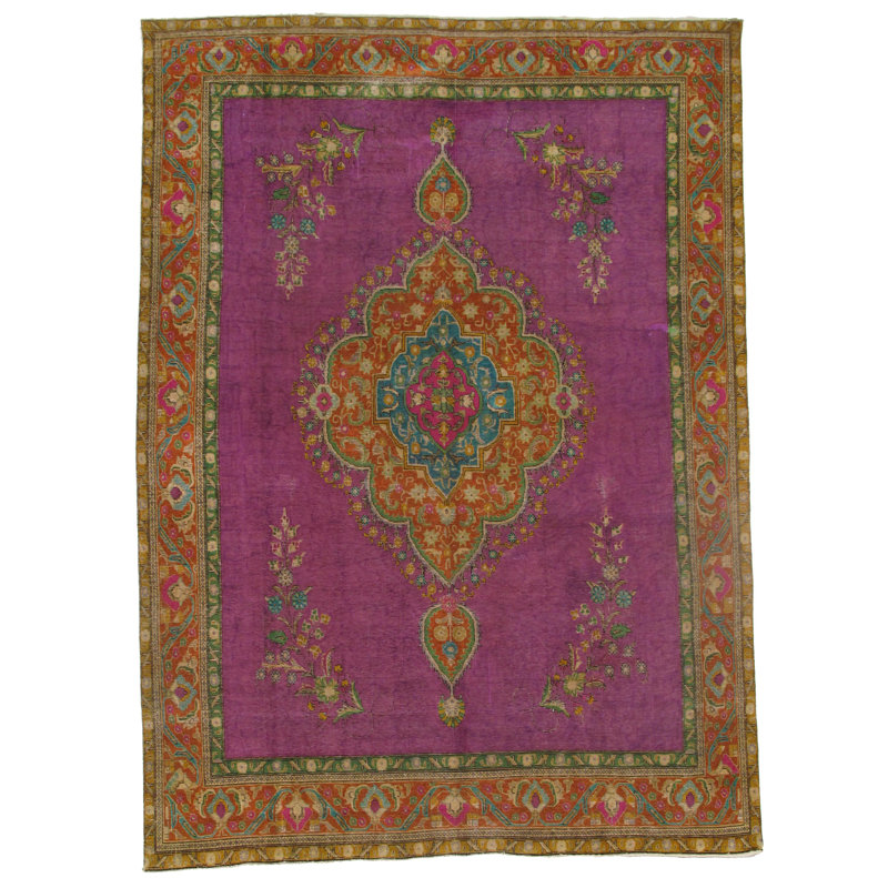 Tapis unique en laine noué à la main rose et brun de 9 pi 8 po x 13 pi 8 po des années 1960 Nardoni