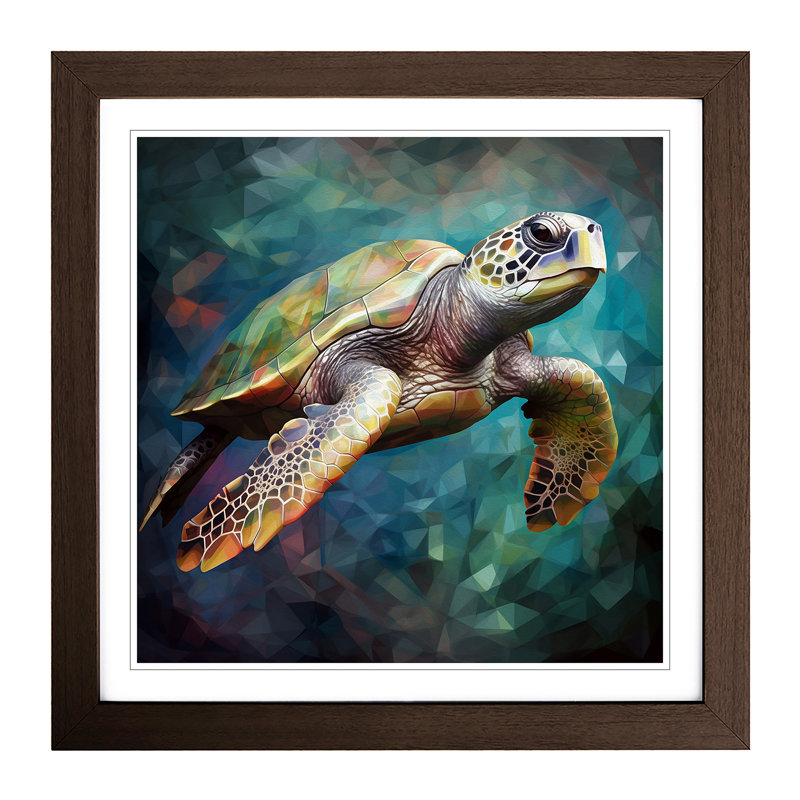 Sea Turtle Cubism No.2 - Framed Print, Walnut