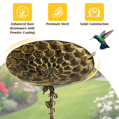 Bain d'oiseaux papillon et piédestal floral avec fontaine solaire intégrée et ancrages au sol robustes