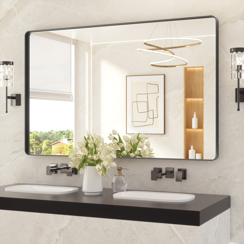 Miroir de salle de bain plombier en aluminium incassable et résistant à la rouille , Noir mat, 40 po x 60 po, Rectangulaire