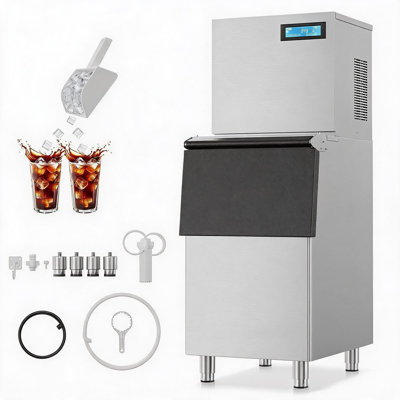 Machine à glaçons 800L / 24H commerciale avec bac de rangement 450Lbs, machine à glace en acier inoxydable à système divisé avec auto-nettoyage, épaisseur réglable, panneau LCD, pour bar-restaurant