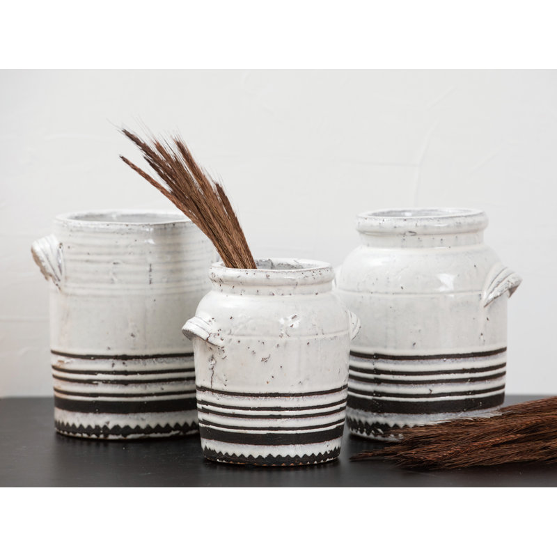 Ensemble de 3 vases en terre cuite blanc 9,06 po