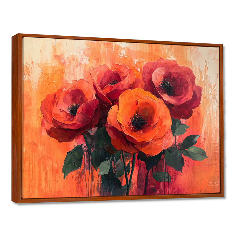 Fleurs, roses, coucher de soleil, bouquet de fleurs - art mural floral, H 16 po x l 32 po, Brun