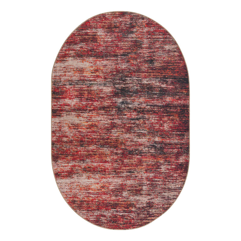 Tapis rouge / gris Montalto, Ovale 5 pi 1 po x 8 pi