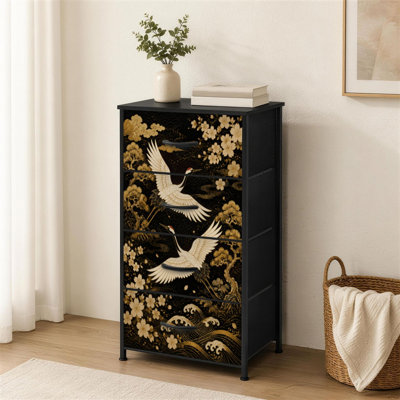 4-Drawer Dresser for Bedroom Japanese seamless crane birds elements Asian oriental decoration such Small Tall Clothes Dresser for Closet Organizers with Chest of Drawers Fabric Storage Bins Dressers
