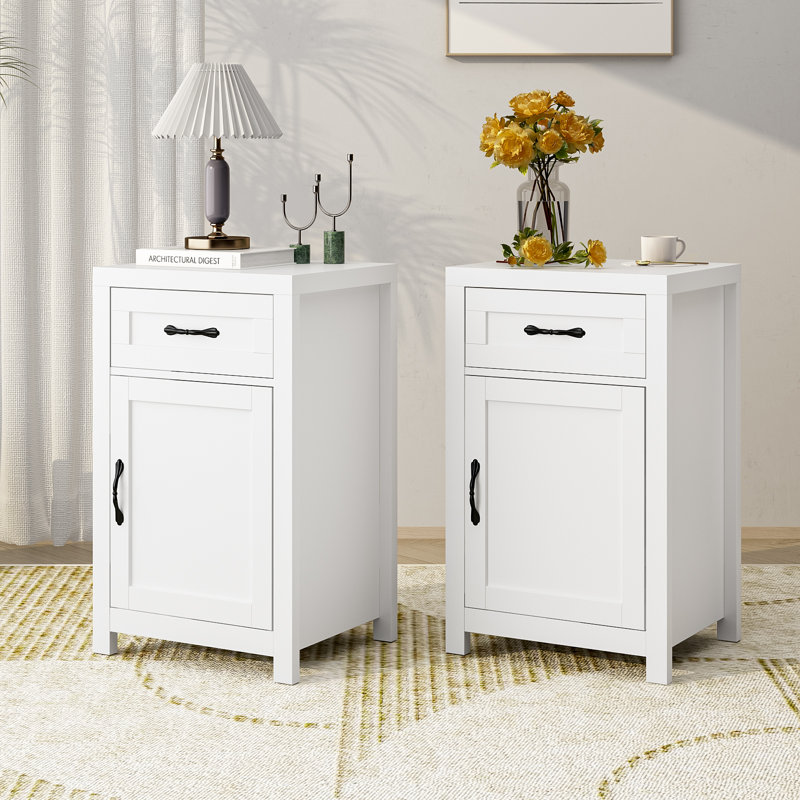 Set Of 2 Nightstand With Drawer, White