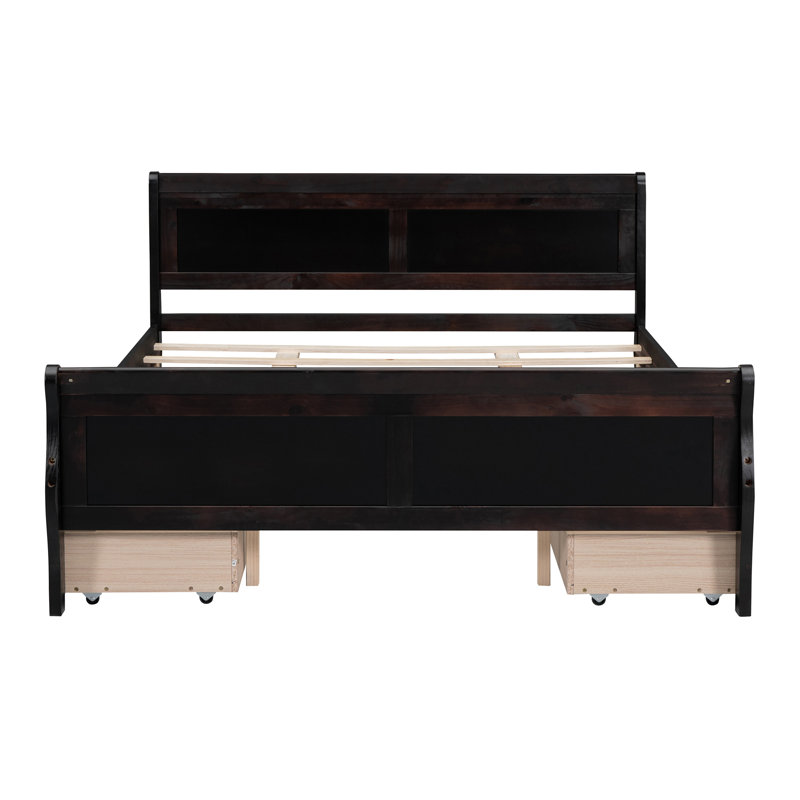 Lit plateforme avec rangement en bois massif Sebbie, Espresso, Queen