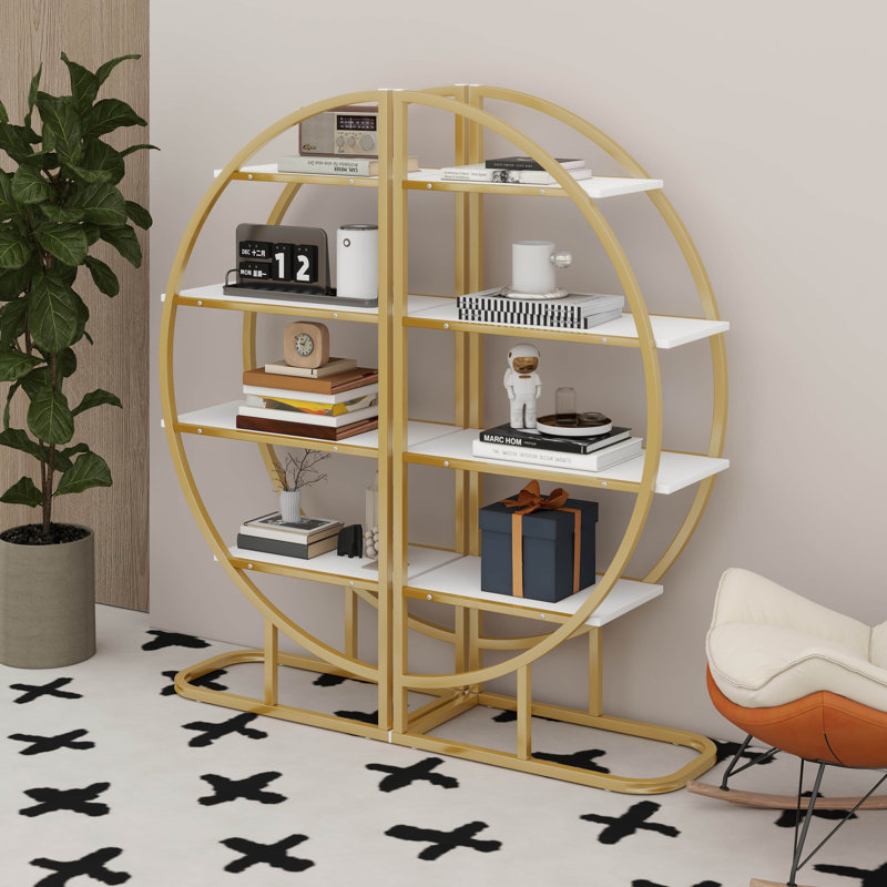 4 Tier Unique Round Bookshelf, Modern Bookcase Bookshelf With Different Placement Ways