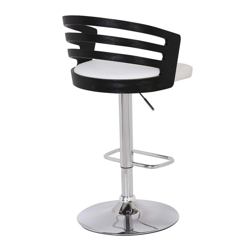 Tabouret de bar pivotant à dossier moderne en bois avec coussin, Siège blanc / structure noire