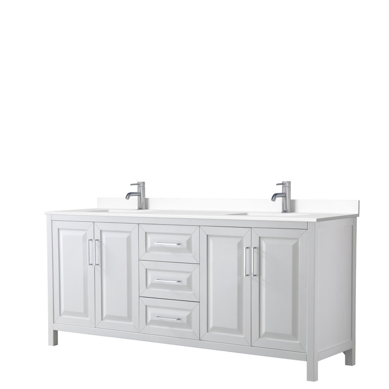 Ensemble de meuble-lavabo double 80 po Daria, Blanc, Marbre de culture blanc, Chrome poli