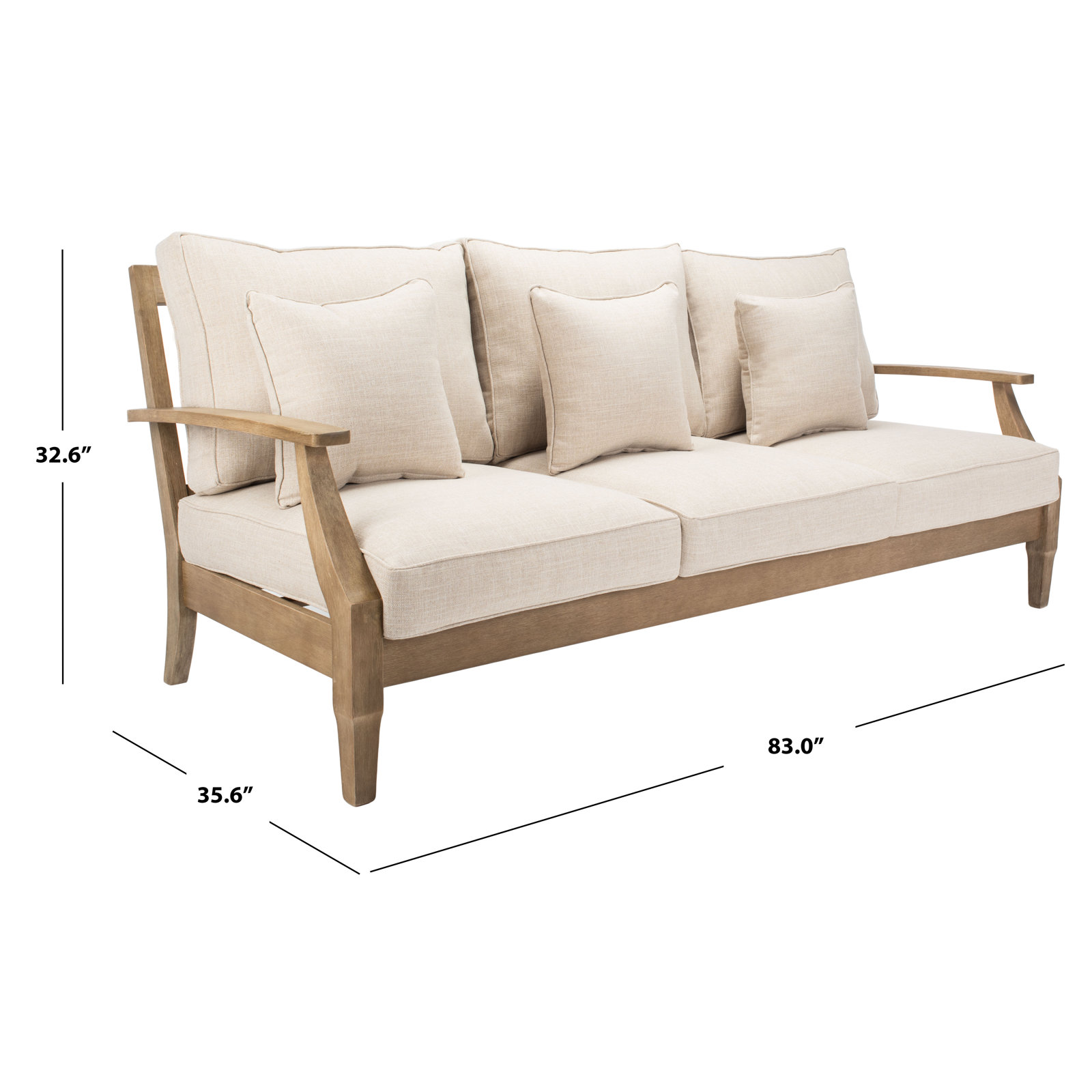 Samya 83'' Wide Outdoor Patio Sofa with Cushions, Natural/Beige