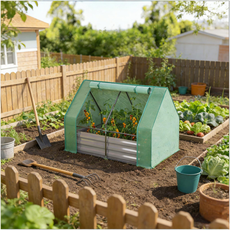 Raised Garden Bed,Mini Greenhouse,2-In-1 Raised Planter Greenhouse, Green