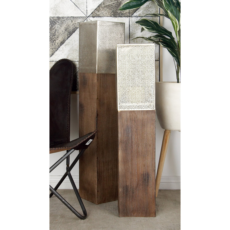 Lanterne d'intérieur / d'extérieur en bois de manguier Wommack, H 35 po x l 8 po x P 8 po