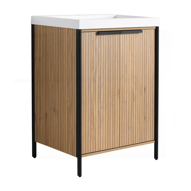 Meuble-lavabo autoportant 24 po avec lavabo en résine et 2 portes d'armoire à fermeture en douceur (emballage KD), 24"