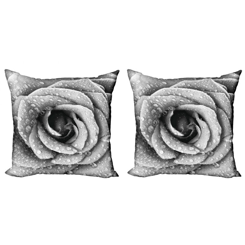 Retro Romance Black and White Rose 24" Square Throw Pillow Set