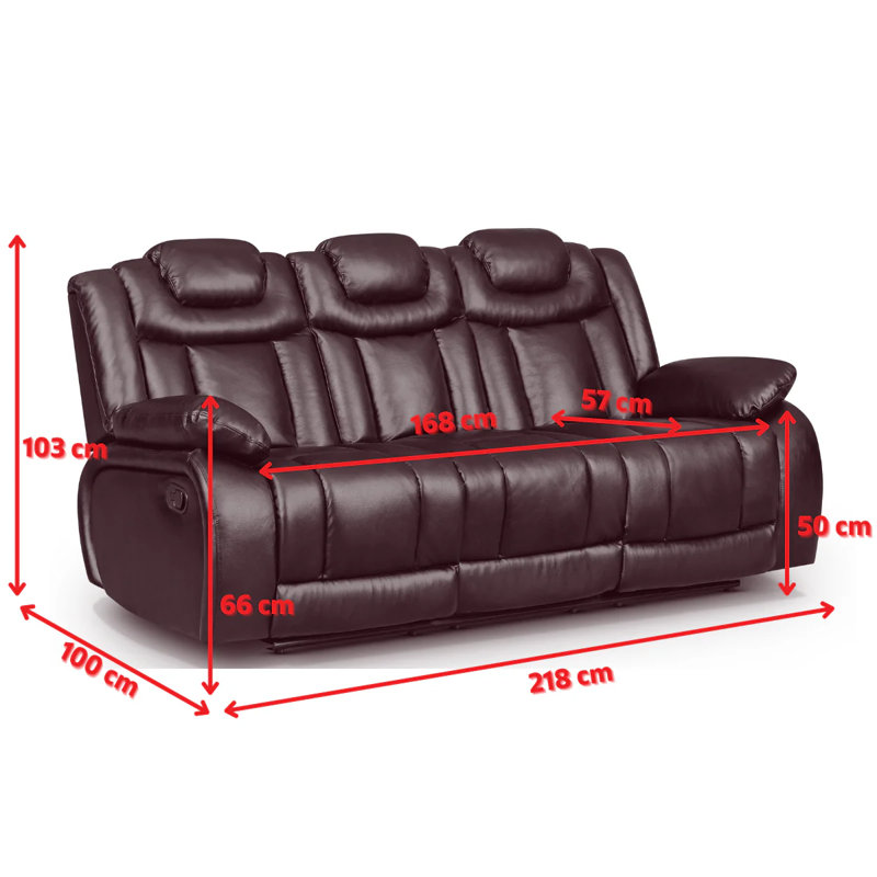 Chenille Fabric Manual Recliner Sofa With a Console, 103cm H x 218cm W x 100cm D, 3