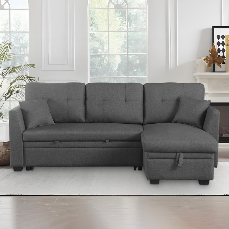 Canapé-lit modulaire avec méridienne de rangement, Mélange de lin gris foncé