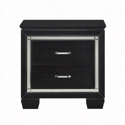 Glamourous 1Pc Nightstand 2X Dovetail Drawers Faux Alligator Embossed Fronts Bedroom Furniture