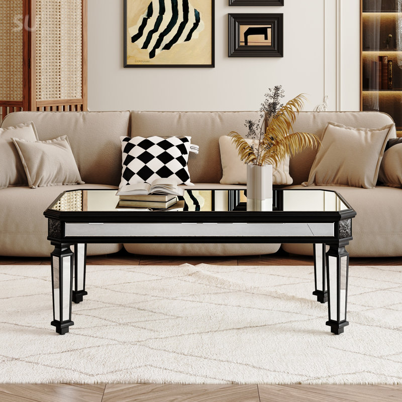 Table basse argentée avec miroir, Noir / argenté