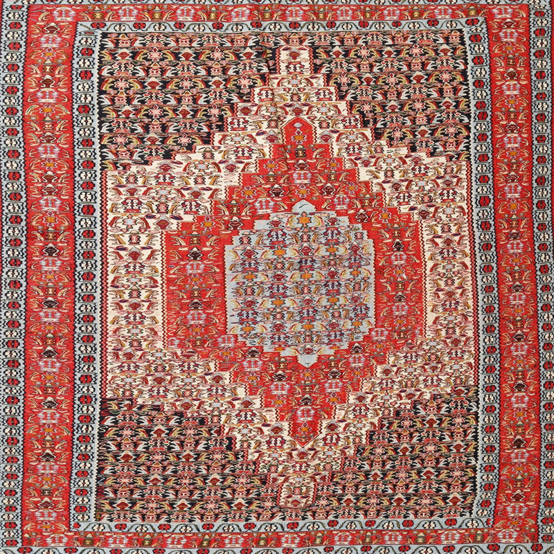 Tapis traditionnel rouge / brun Tuan, Carré 4 pi