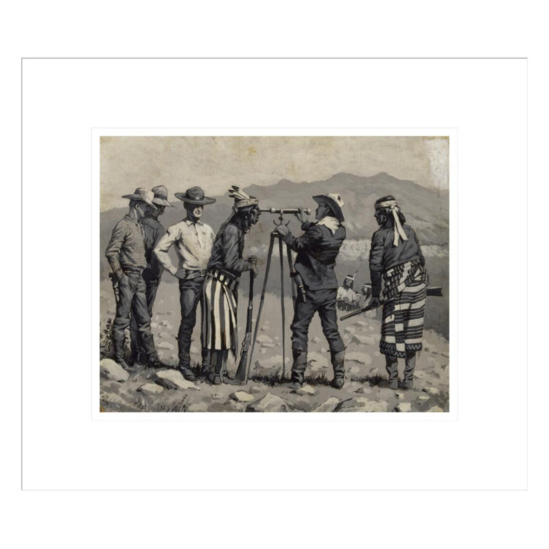 «Regardant à travers le télescope» par Frederic Remington, impression giclée sur cadre, H 13,75 po x l 15,87 po