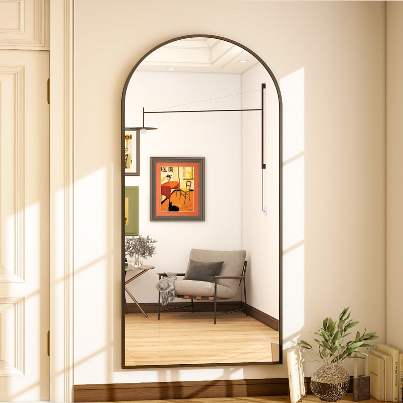 Arched Metal Oversized Full Length Mirror - Basics by Wayfair™, Black, 77" x 38"