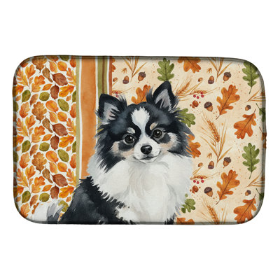 Black and White Pomeranian Heirloom Fall Dish Drying Mat