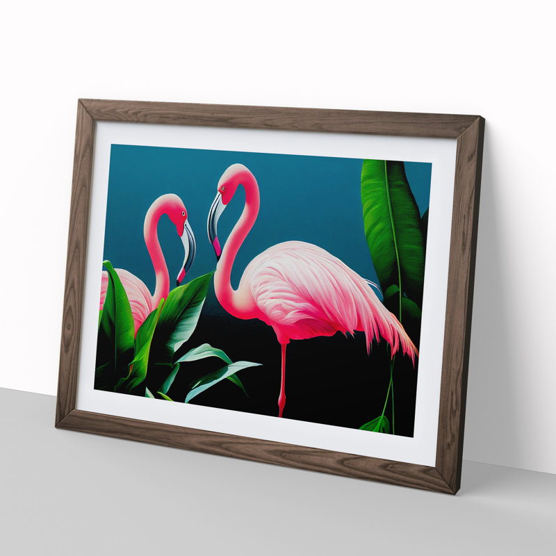 Attractive Flamingos - Framed Print, Walnut, 25cm H x 34cm W x 2cm D