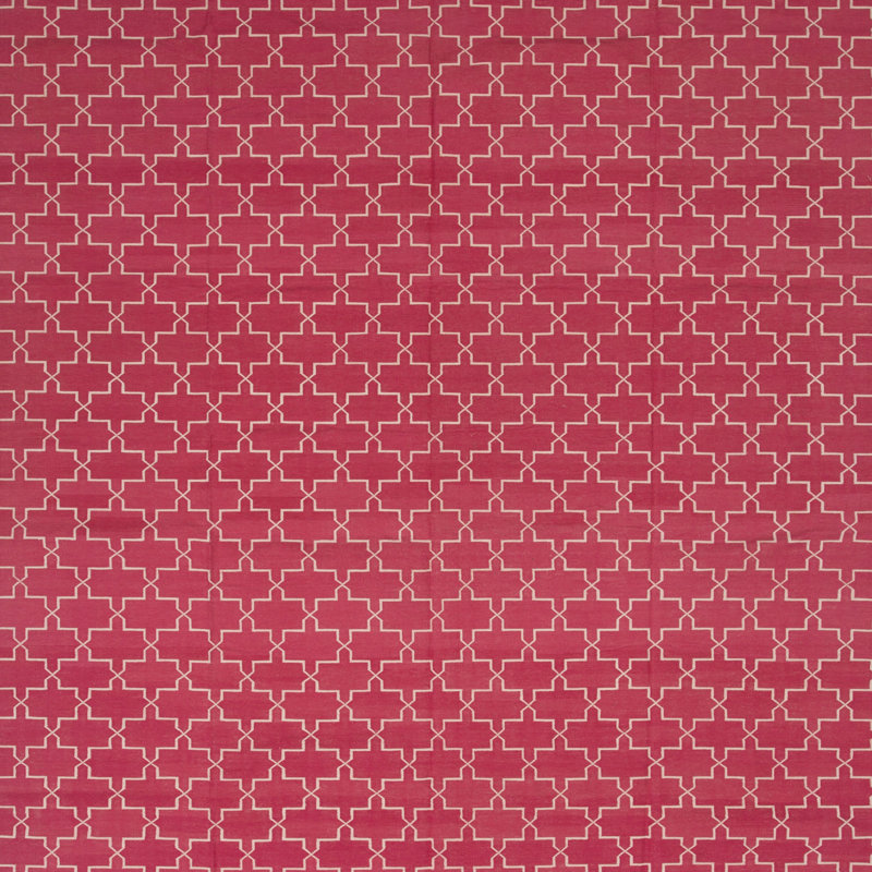 Pink Geometric Dhurrie Cotton Rug - 10' x 14'