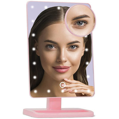 Touch XL Dimmable LED Makeup Mirror with Suction 5X Detachable Magnifying with 360 Degrees Swivels