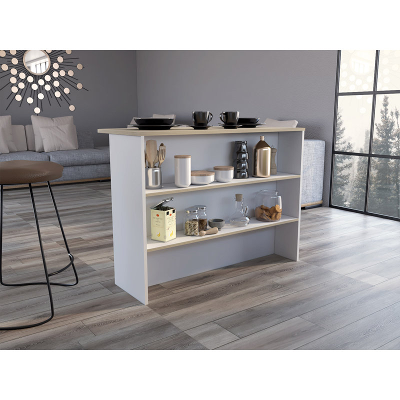 Îlot de cuisine Fendi avec grand poste de travail et tablette à 2 niveaux
