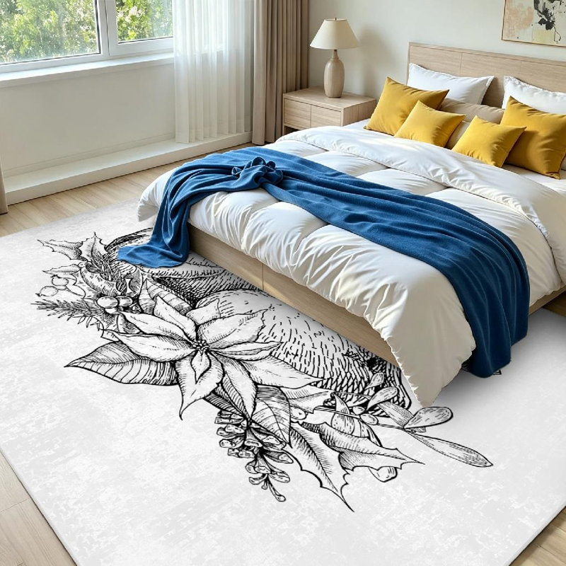 Tapis intérieur blanc lavable à la machine, motif de dinde de Noël et de l'Action de grâce, Rectangle 71 po x 98 po