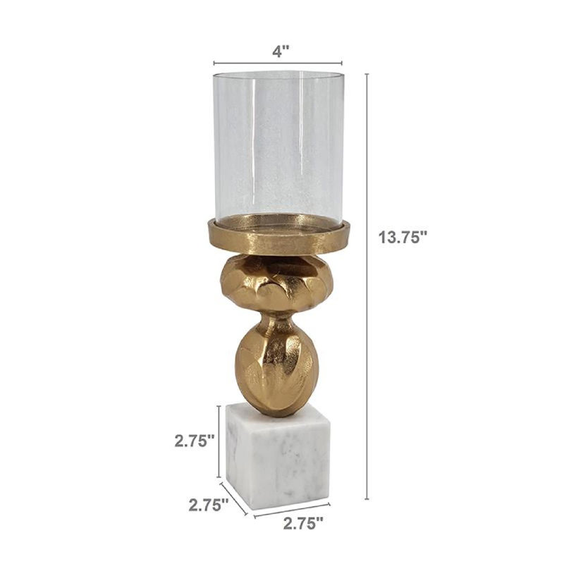 Gold and White Glass Diamond Stem Hurricane Lamp