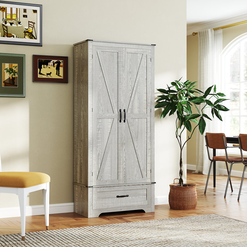 Armoire de cuisine de 72 po de hauteur - Armoire de rangement de cuisine avec tablettes réglables et 2 portes de grange et tiroir, unité de rangement polyvalente pour la salle à manger