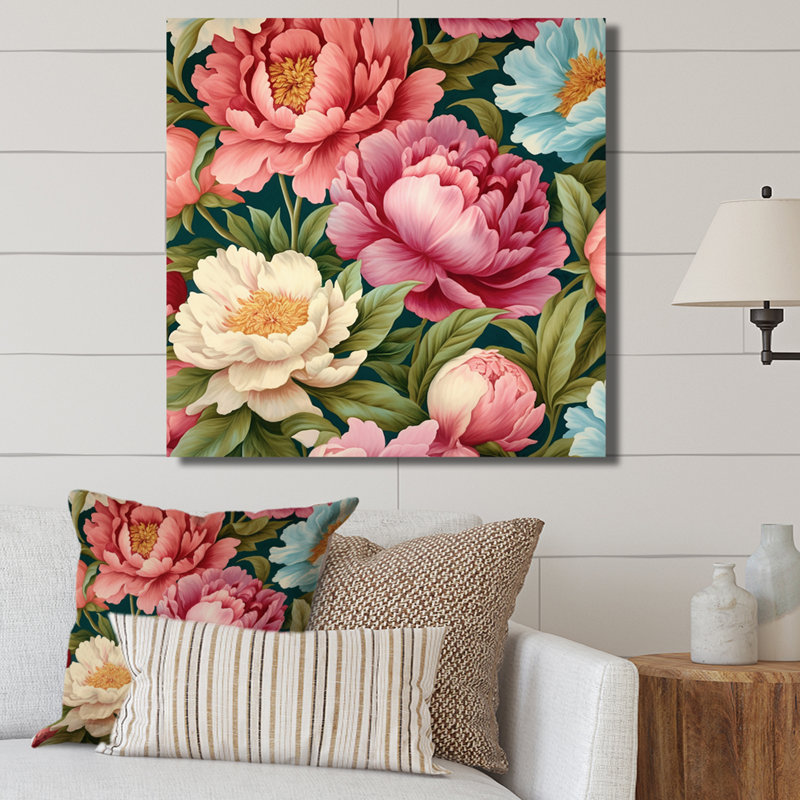 Pivoine rose, jardin parfait, Toile tendue, H 16 po x l 16 po x P 1 po
