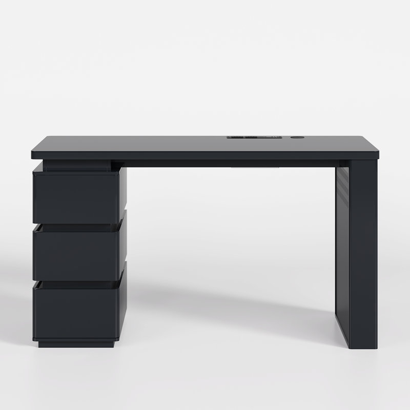 MDF Computer Desk with Built-In Electrical Outlet, Black