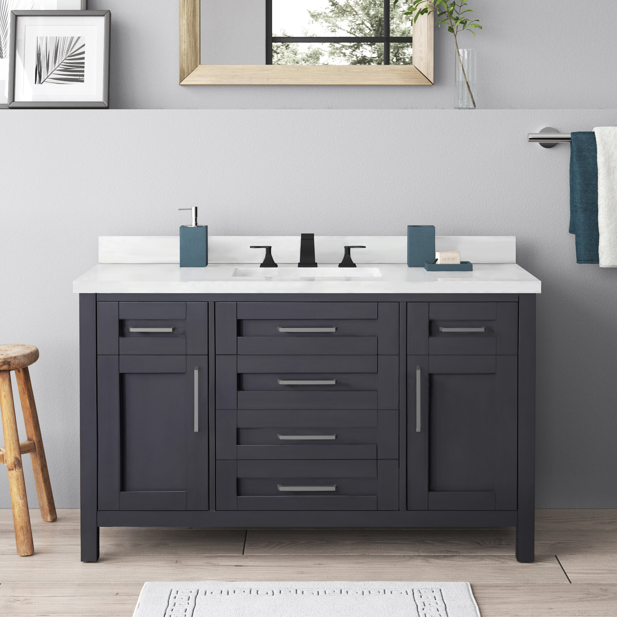 | Wayfair Tahoe Bathroom 48\'\' Marble Top & Engineered Reviews with Vanity Standing Free Single Greyleigh™