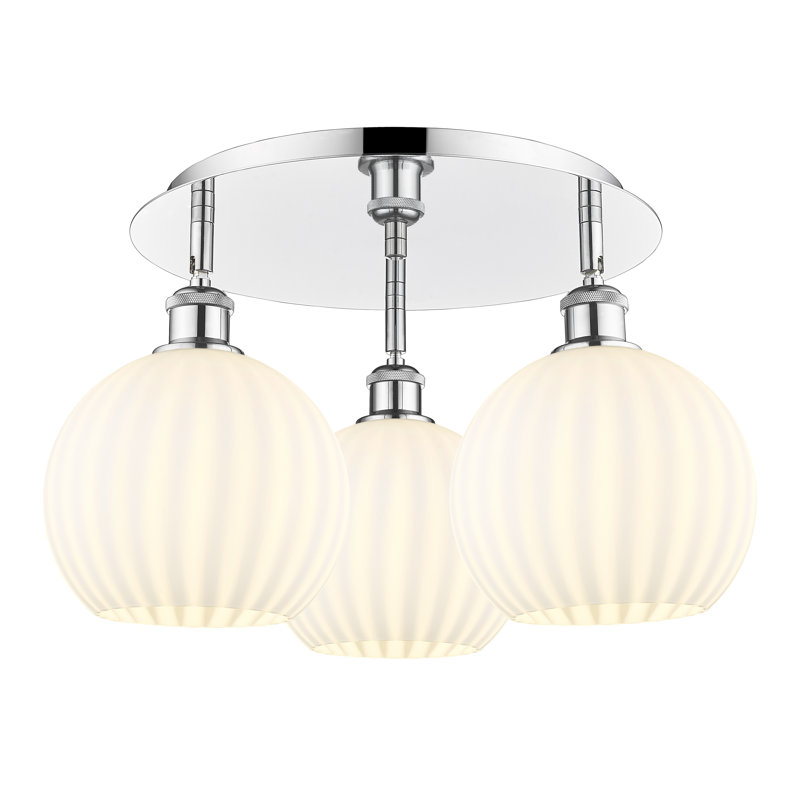 Plafonnier semi-encastré en verre Baxman, Chrome poli, H 11 po x l 19,75 po x P 19,75 po