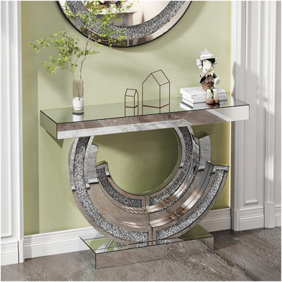 3C Shaped Crushed Diamond Hallway Table For Hotel Mirrored Centre Diamond Console Table For Living Room