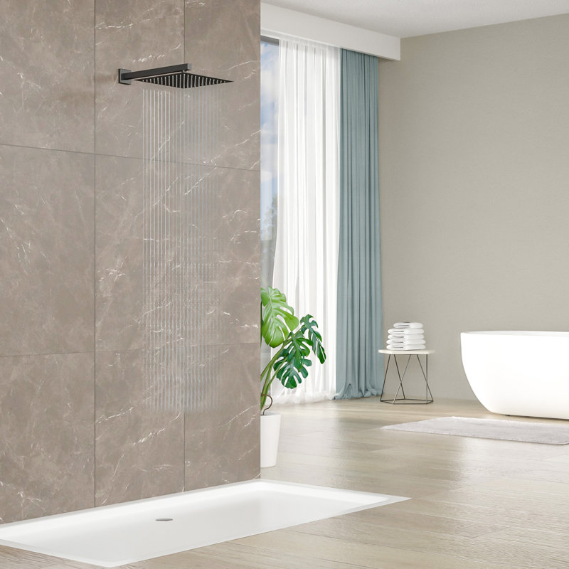 Pomme de douche 16 po Bras de douche mural avec bras d'extension Noir mat pour pomme de douche fixe