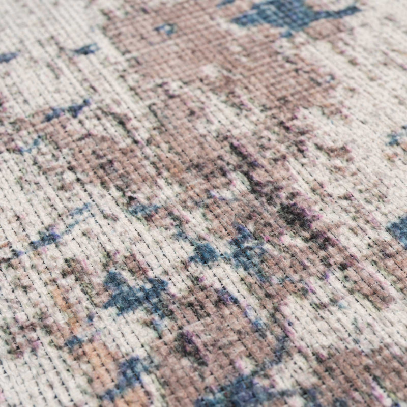 Machine Washable Blue Beige Modern Abstract Distressed Living Room Area Rug, Rectangle 200 x 290cm